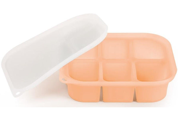 Silicone baby food freezer tray with lid, six compartments, top view
