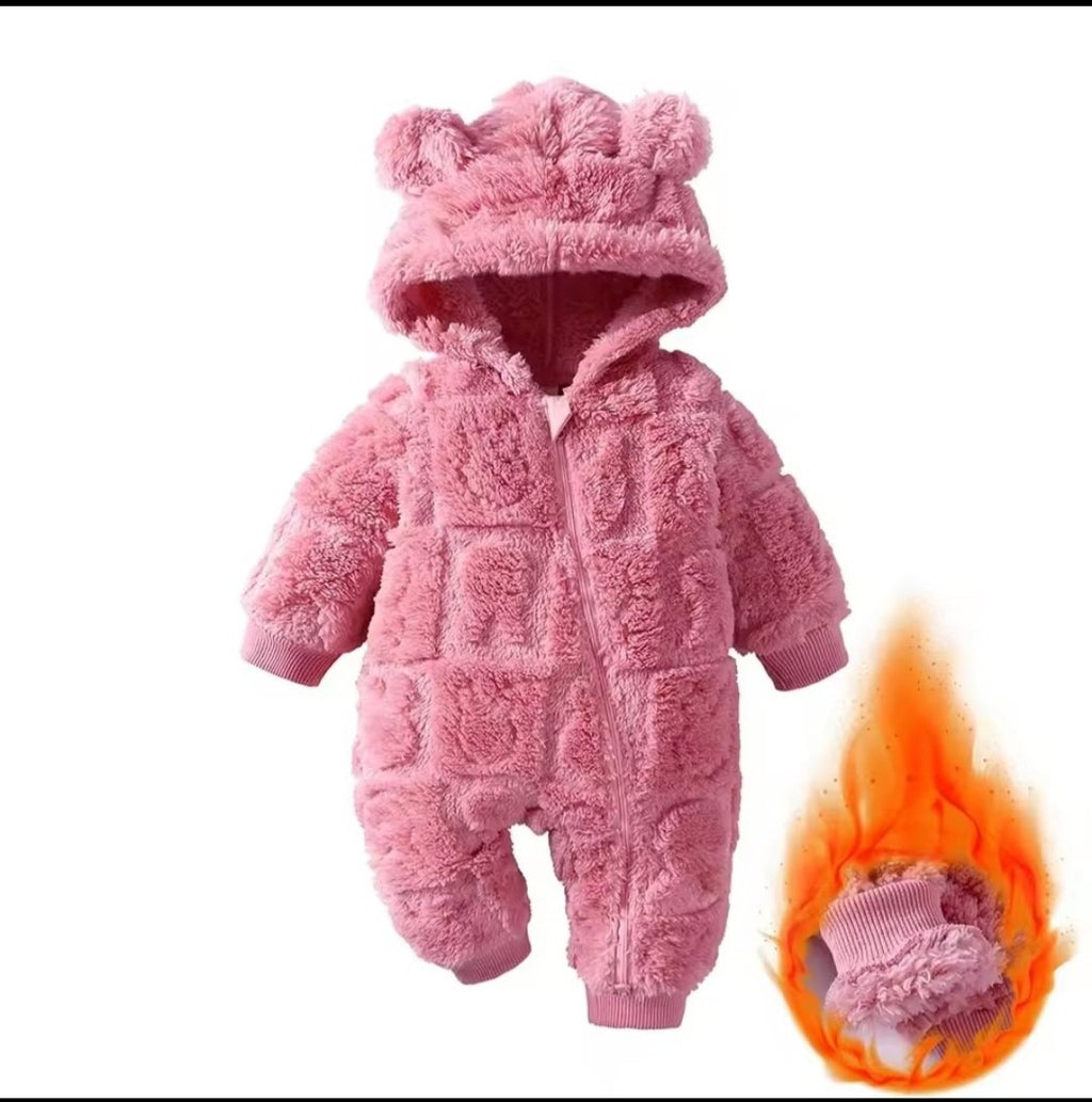 Fluffy Bear Hooded Romper