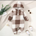 Checkered Fleece Hooded Romper