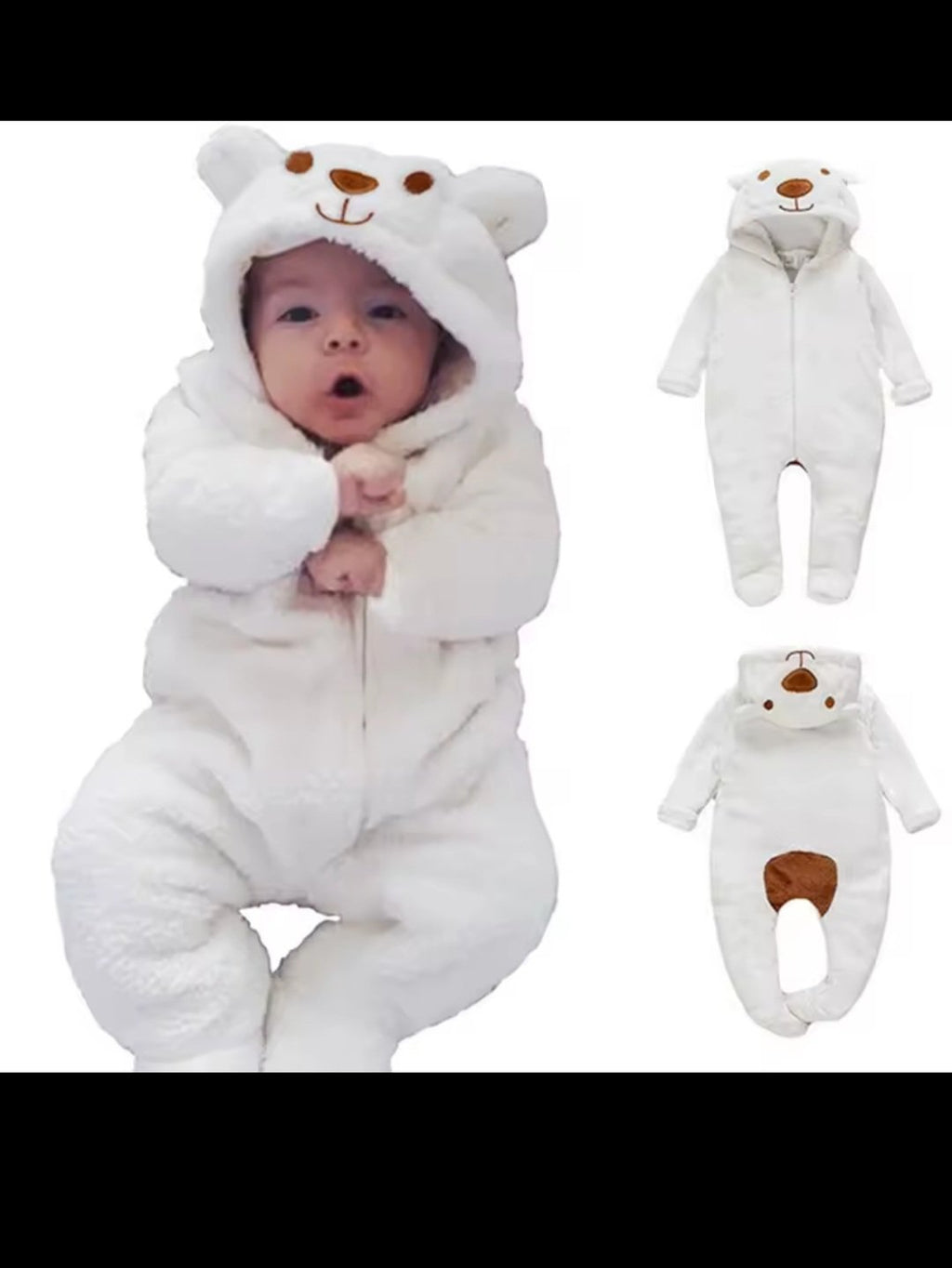 Fluffy Bear Hooded Romper