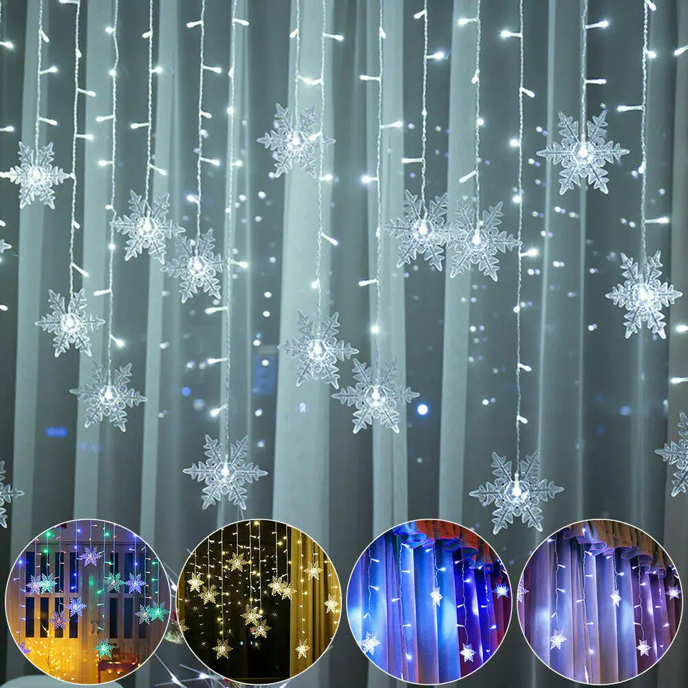 Snowflake curtain lights with colour mode examples