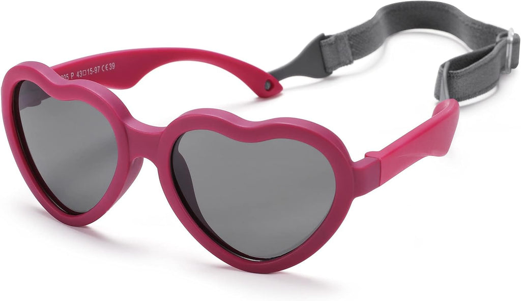 Heart-shaped baby sunglasses with strap in magenta