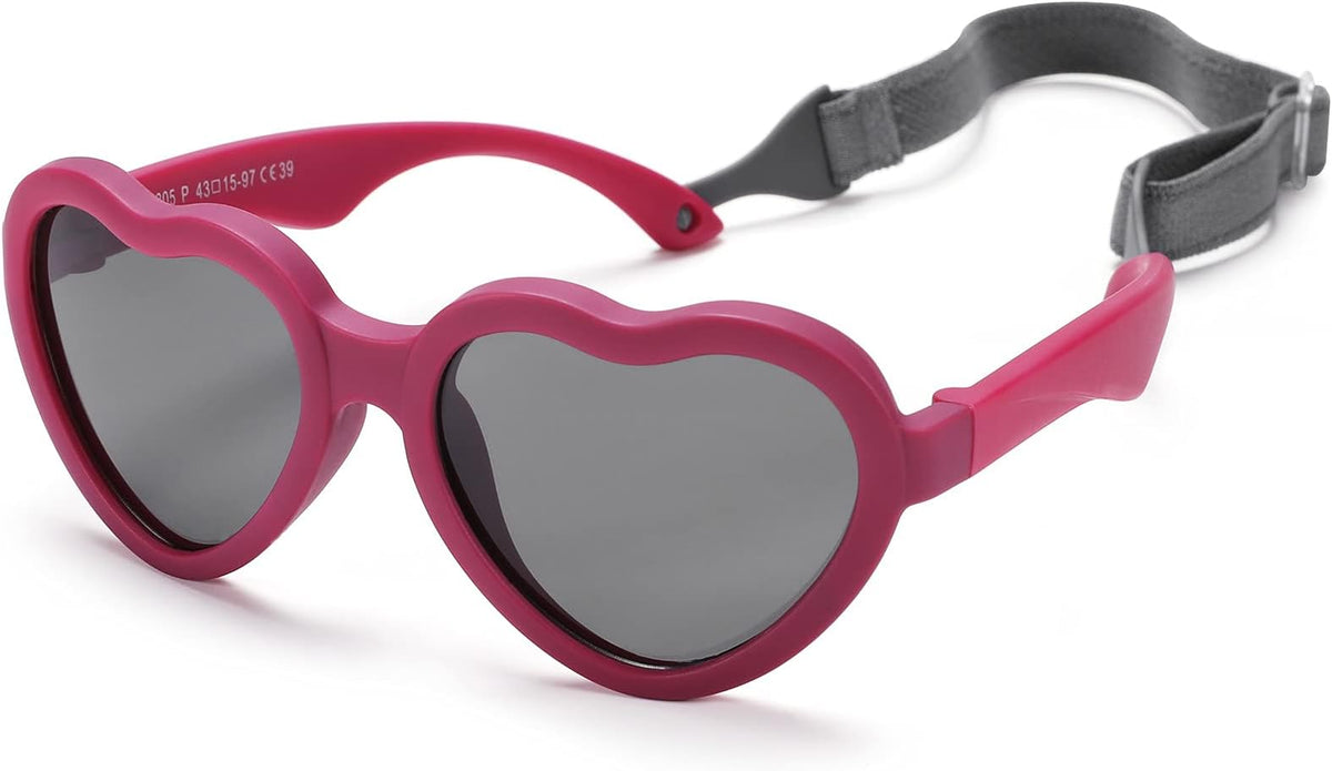 Heart-shaped baby sunglasses with strap in magenta
