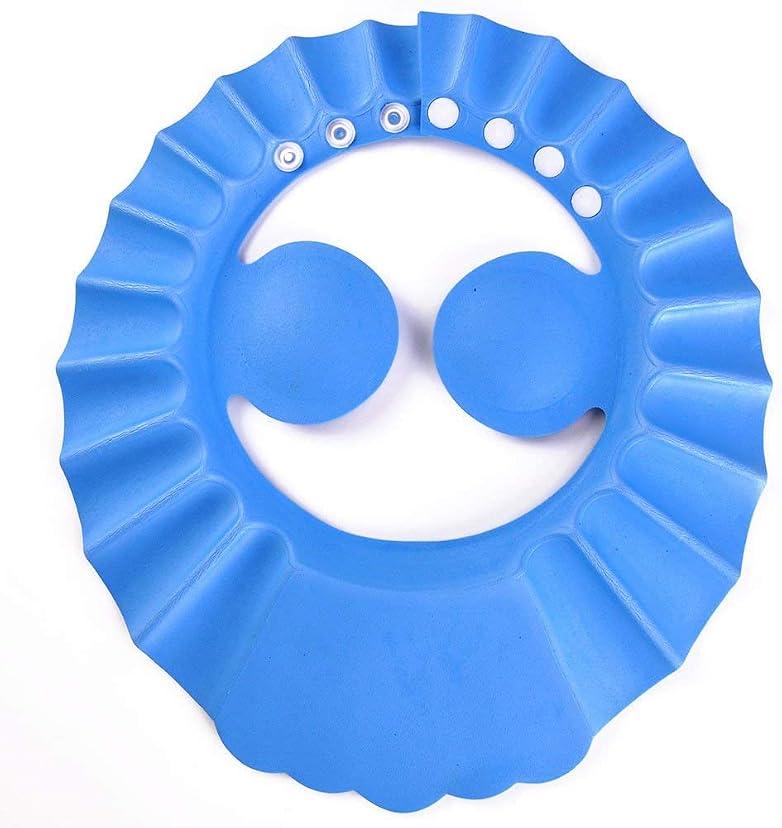Blue adjustable baby shampoo cap visor with ear protection