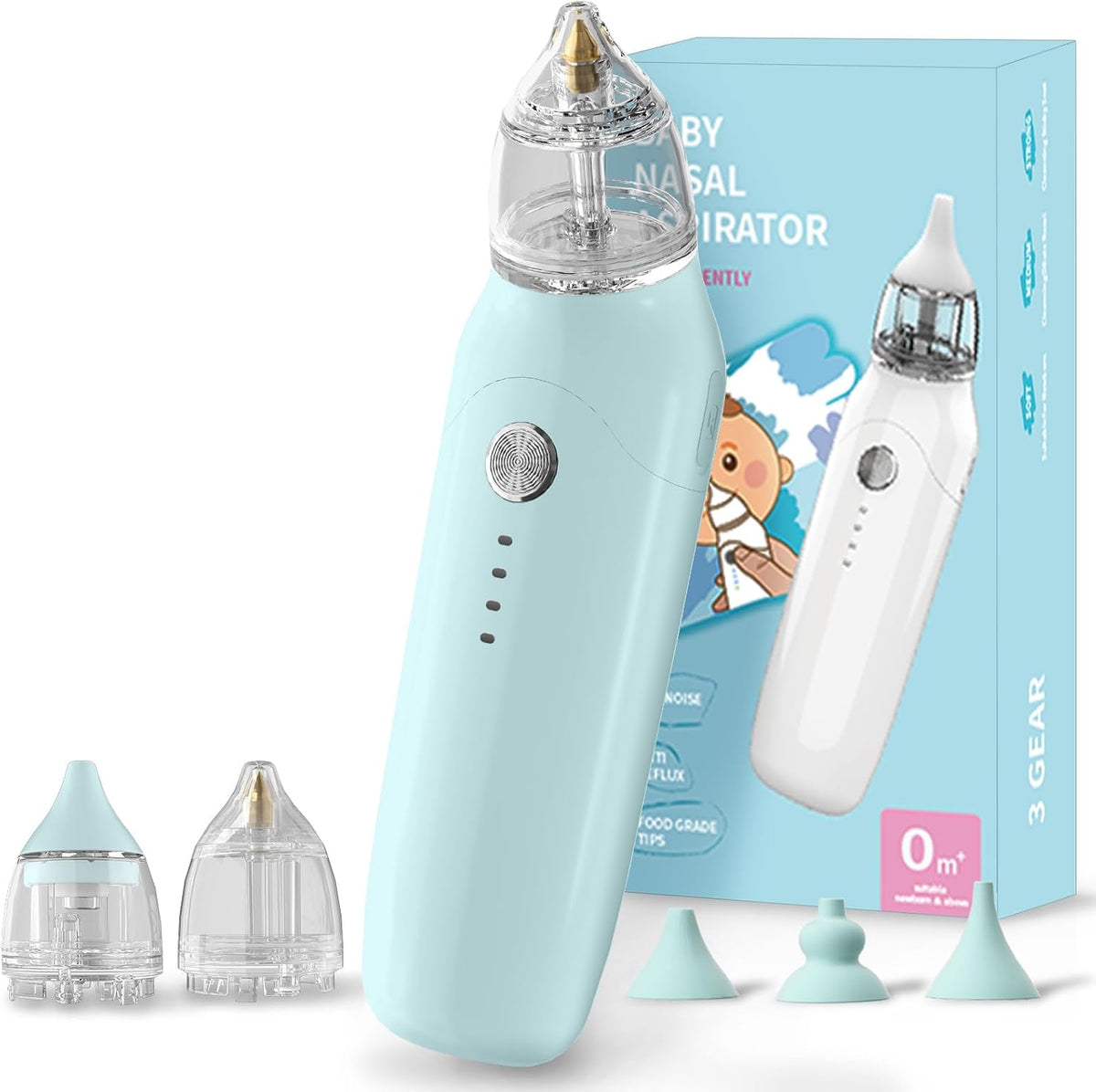 Electric baby nasal aspirator with silicone tips