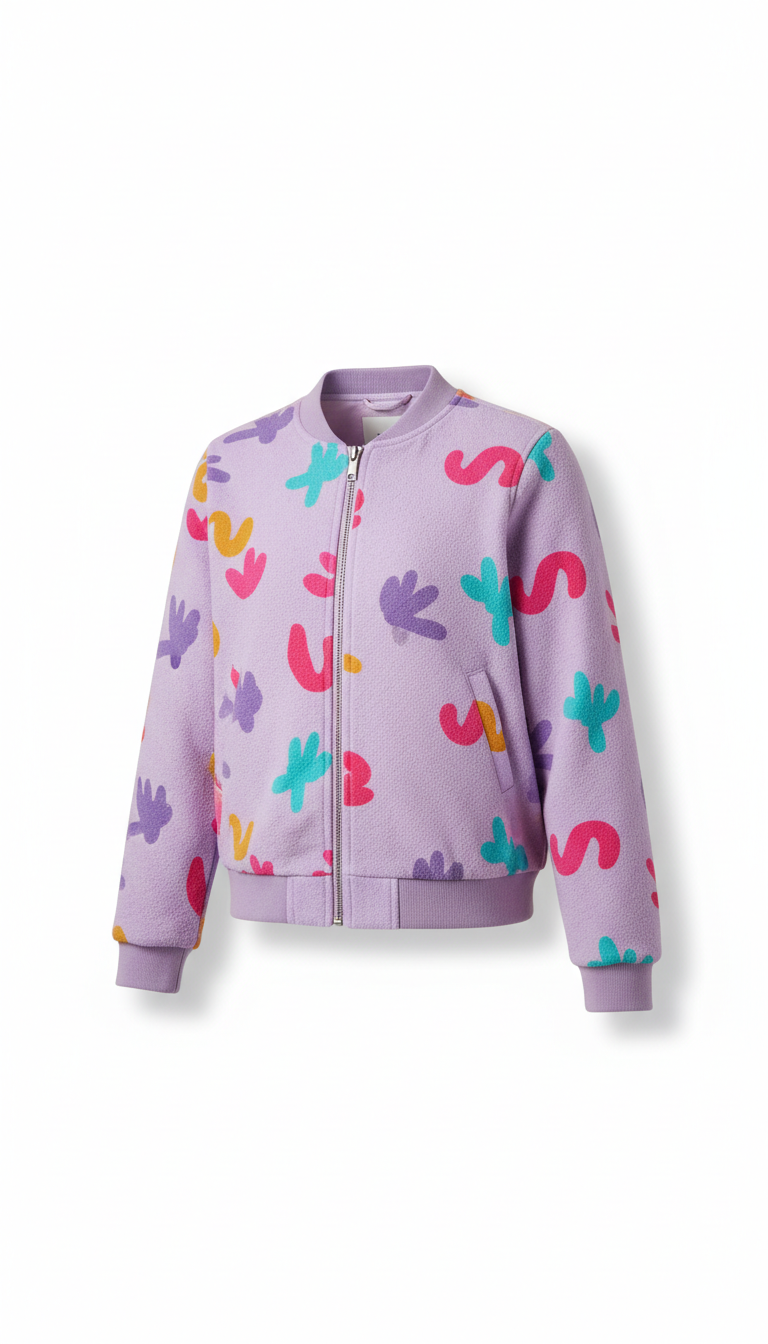 Lavender Jacket, Capture products in a 3/4 angle against a bright, solid background that complements the product's colors....