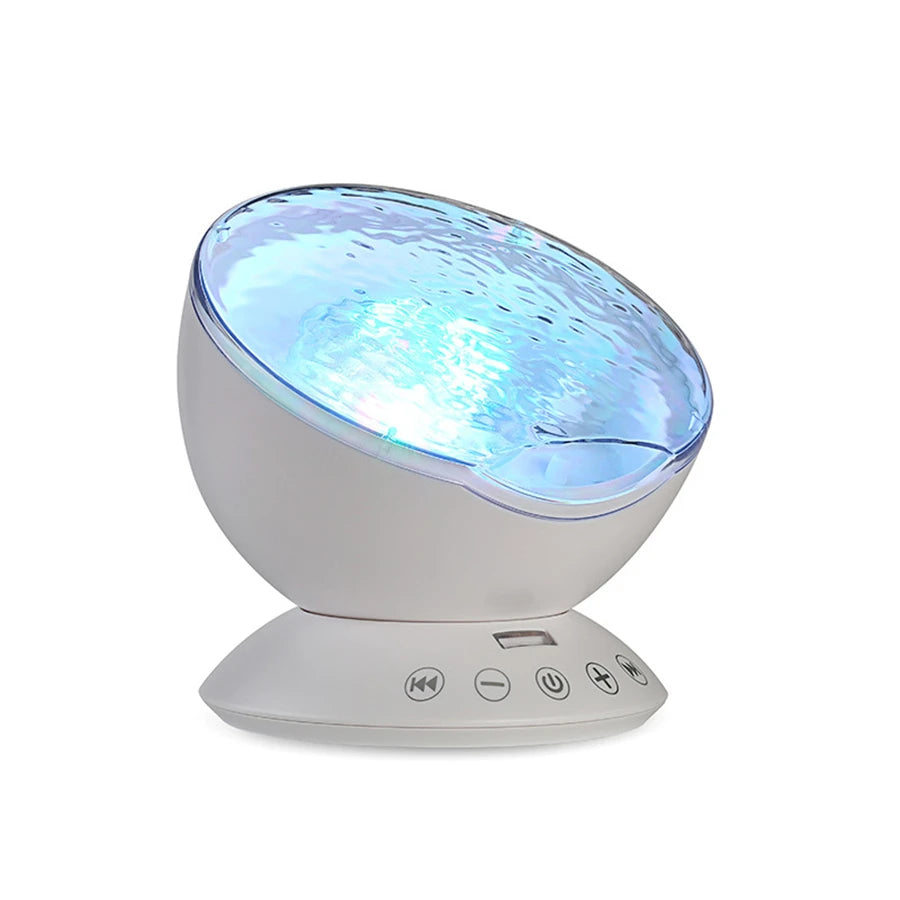 Aurora ocean wave projector night light, angled view with control base