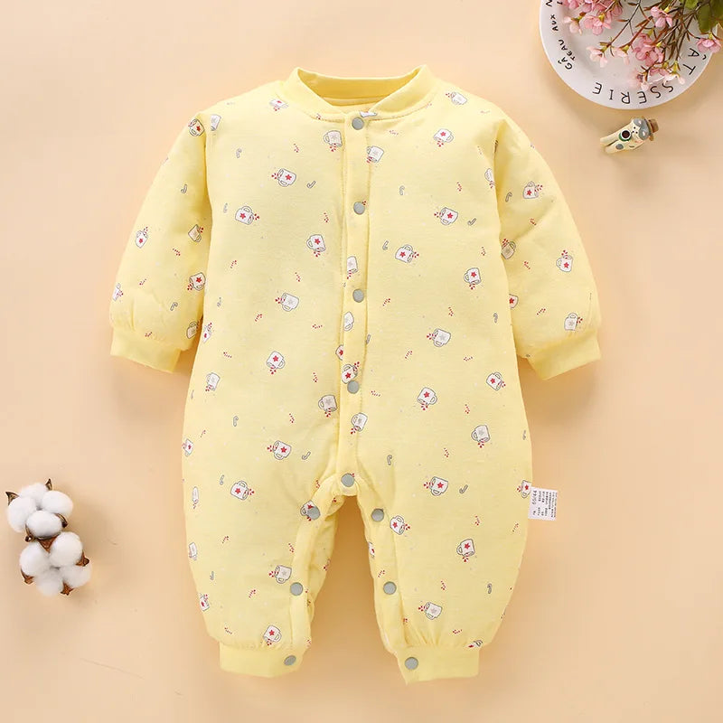 Flannel cartoon-print baby romper - detail view