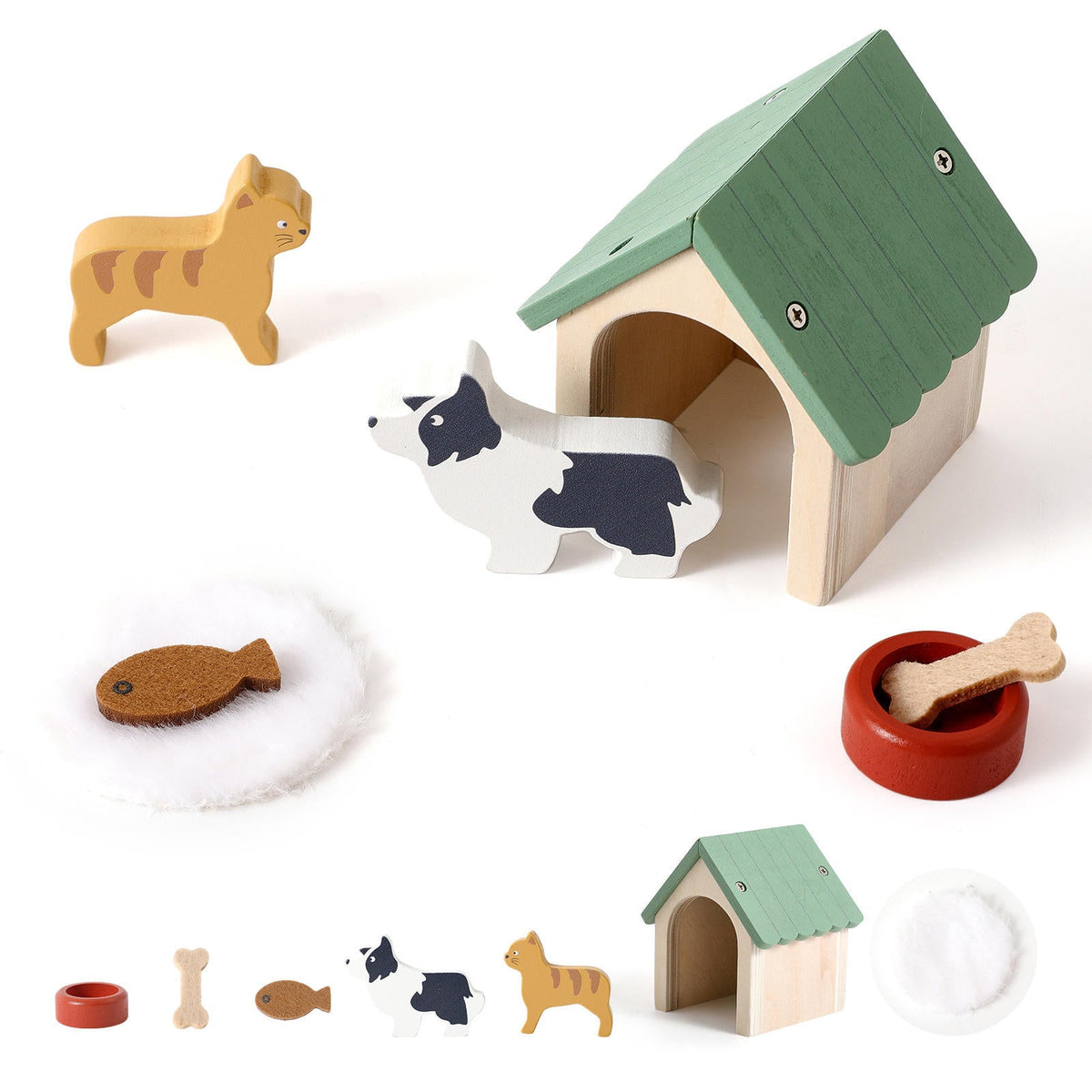 Mini Wooden Dog House & Cat Pretend Play Set | Wild Baby