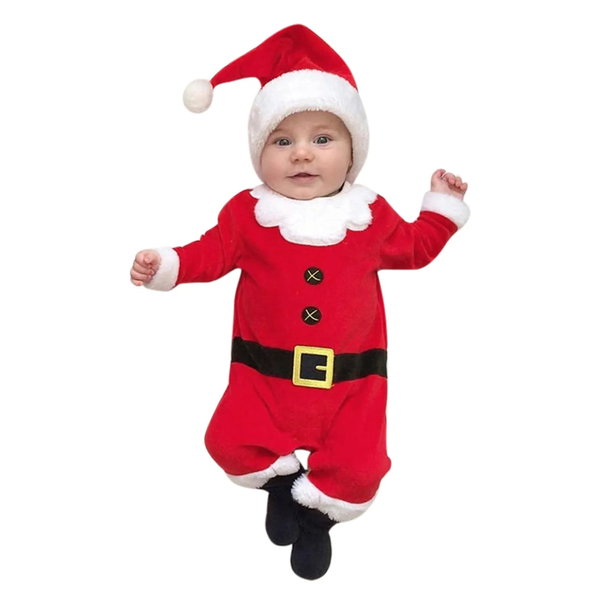 Velour Footed Baby Romper with Hat — Winter Bodysuit Set