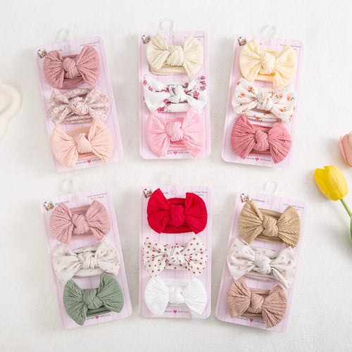 Baby bow headbands, assorted colour 3-packs on cards