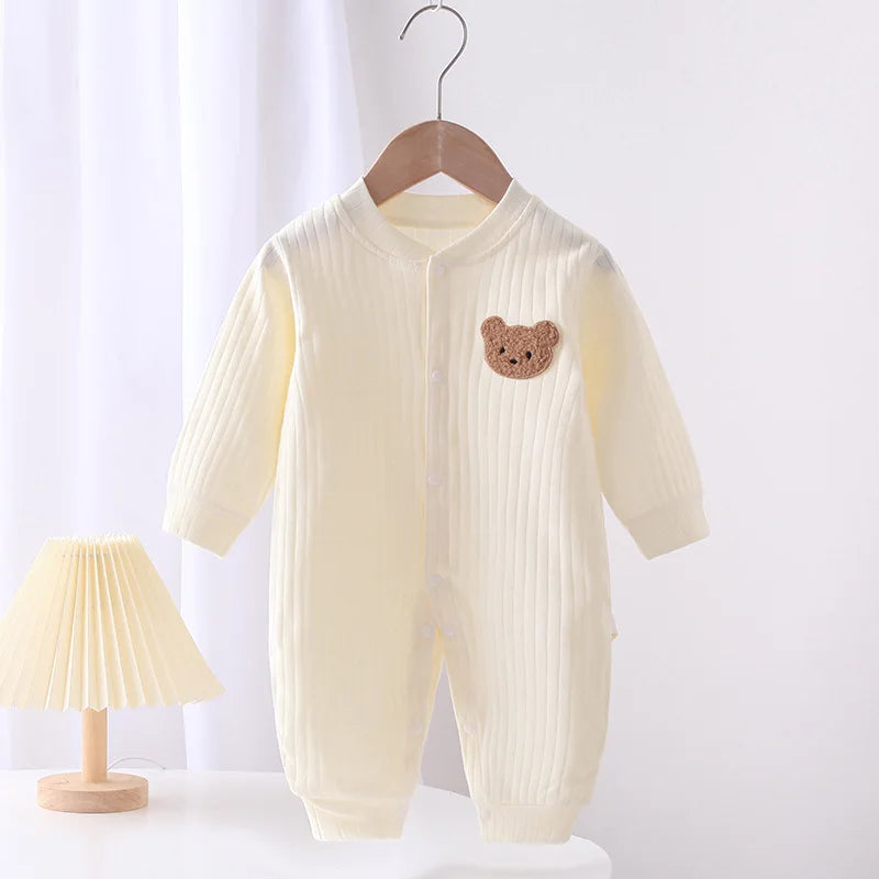 Solid Long-Sleeve Cotton Bodysuit — Baby Onesie (0–24 Months)