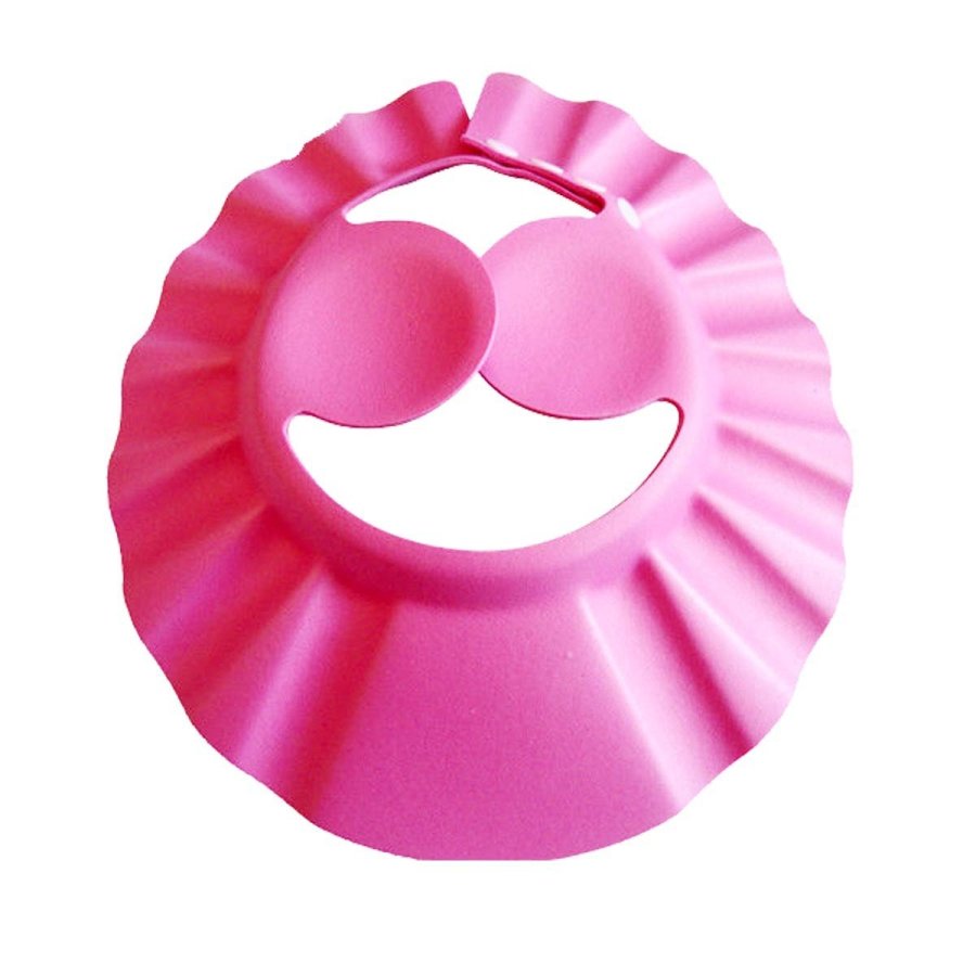 Pink adjustable baby shampoo cap visor with snap buttons
