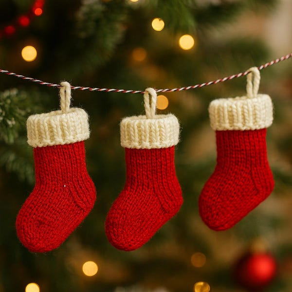Mini knitted Christmas stocking ornaments